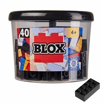 Simba 104118895 - Blox, 40 schwarze Klemmbausteine für Kinder ab 3 Jahren, 8er Steine, inklusive Dose, hohe Qualität, vollkompatibel mit anderen Herstellern - 1