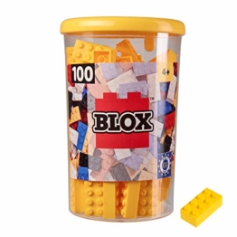 Simba 104118898 - Blox, 100 gelbe Bausteine für Kinder ab 3 Jahren, 8er Steine, inklusive Dose, hohe Qualität, vollkompatibel mit vielen anderen Herstellern - 1