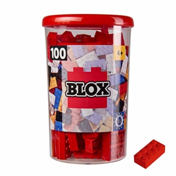 Simba 104118905 - Blox, 100 rote Bausteine für Kinder ab 3 Jahren, 8er Steine, inklusive Dose, hohe Qualität, vollkompatibel mit vielen anderen Herstellern - 1