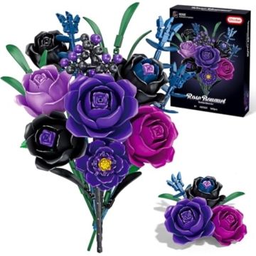 Sitodier Blumenstrauß-Bausatz, botanisches BAU-Spielzeug für Mädchen mit violetten und schwarzen Rosen, Geschenk für Erwachsene Frauen Ehefrauen Freundinnen Mütter, Dekoration für das Homeoffice - 1