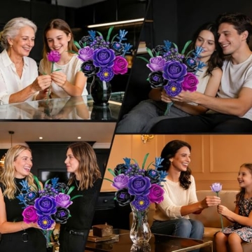 Sitodier Blumenstrauß-Bausatz, botanisches BAU-Spielzeug für Mädchen mit violetten und schwarzen Rosen, Geschenk für Erwachsene Frauen Ehefrauen Freundinnen Mütter, Dekoration für das Homeoffice - 7