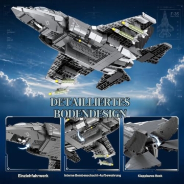 Sluban Flugzeug F-35B Kampfjet Klemmbausteine, 1:44 Lightning II Fighter Militär Jet Modell Bausteine Set-Inklusive Ausstellungsständ, Geschenke für Jugendliche or Erwachsene, 705 Teile - 4