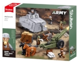 Sluban Historisches Militär-Bauset, Panzer 19,2 cm und Artilleriegeschütz 17,4 cm, mit Minifiguren und Zubehör, M38-B1295, Orange, Lila, Weiß, Gold - 1