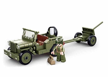 Sluban Klemmbausteine SL95713, WWII - All. Jeep mit Feldhaubitze [M38-B0853], Spielset , Klemmbausteine, Soldaten, mit Spielfigur, Army WWII, bunt - 2