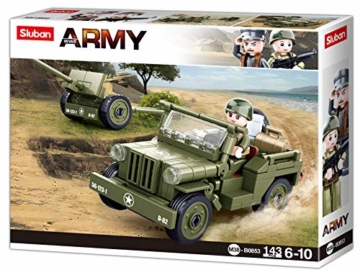 Sluban Klemmbausteine SL95713, WWII - All. Jeep mit Feldhaubitze [M38-B0853], Spielset , Klemmbausteine, Soldaten, mit Spielfigur, Army WWII, bunt - 5