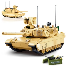 Sluban M1A2 Abrams Panzer Klemmbausteine Set, WW2 Militär Hauptkampfpanzer Modellbausatz with Waffenpaket, Geschenke für Militärfans Jugendliche und Erwachsene (781 Teile) - 1
