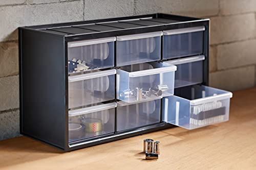 Stanley Kleinteilemagazin / Sortimentskasten (36.5x21.3x15.5cm, mit neun Schubladen, bruchfester Kunststoffrahmen, transparente Schubladen, geeignet für Wandmontage) 1-93-978 - 2