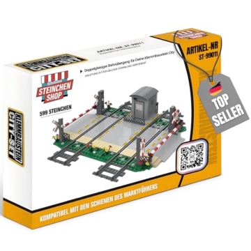 Steinchenshop Großer Bahnübergang – Klemmbaustein Set aus 599 Teilen – kompatibel mit gängigen Bausteinsystemen – 30 x 30 cm – Zubehör für City Eisenbahn & Straßen – Geschenkset für Kinder & Anfänger - 1