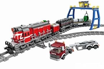 Steinchenshop Roter Diesel Güterzug Plus Schienenkreis Plus elektrischer Antrieb 960 Klemmbausteine ST-97010