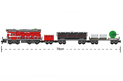 Steinchenshop Roter Diesel Güterzug Plus Schienenkreis Plus elektrischer Antrieb 960 Klemmbausteine ST-97010