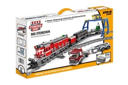 Steinchenshop Roter Diesel Güterzug Plus Schienenkreis Plus elektrischer Antrieb 960 Klemmbausteine ST-97010