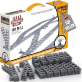 Steinchenshop XL Oval Schienenset – 102 Teile – Gleis System mit Kurven, Geraden, 7 Weichen & 22 Flexschienen – 172 x 228 cm – kompatibel mit Sluban, Q‑Bricks, Cobi, Lego u.v.m. - für Citybauten & co. - 1