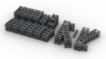 Steinchenshop XL Oval Schienenset – 102 Teile – Gleis System mit Kurven, Geraden, 7 Weichen & 22 Flexschienen – 172 x 228 cm – kompatibel mit Sluban, Q‑Bricks, Cobi, Lego u.v.m. - für Citybauten & co. - 3