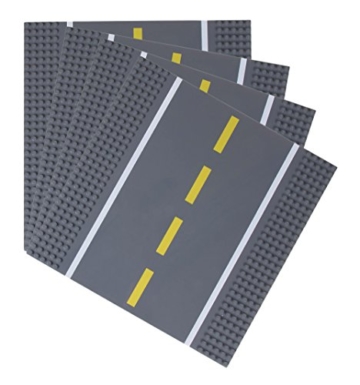 Strictly Briks - Bauplatten Straße - gerade - Bauplatten für Straßen, Städte, Garagen & mehr - 100 % kompatibel mit Allen führenden Marken - 10 x 10 (25,4 x 25,4 cm) - 4 Stück - 1