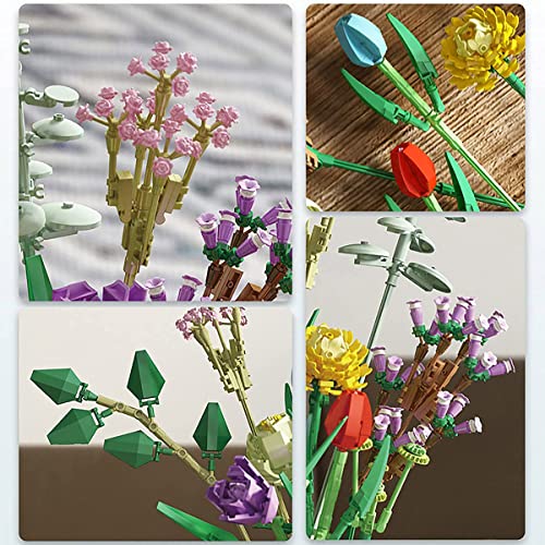 Sunerly 999 Teilige 14 Blumen Bausteine, 10280 Blumenstrauß Bausteine-Set, Kunstpflanzen für Erwachsene, künstliche Blumen zum Basteln Bausätze Geschenke, Geeignet Für Home Deko, Botanik Kollektion