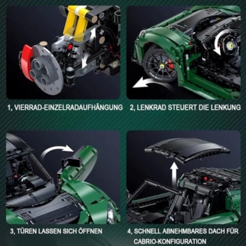 Technik Auto für CADA C61511W Exige Grüner Sportwagen, Technik Rennwagen Modell Bausatz, 3700+ Teile MOC Auto Modell, für Lotus Exige Cup 430 (Originalverpackung) - 4