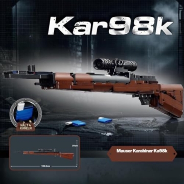 Technik Schießwaffe Bausteine, Mauser Kar98K Scharfschützengewehr Bausatz Modell, 882 Klemmbausteine Gewehr Waffen Konstruktionspielzeug Kompatibel mit Großen Marken - 2