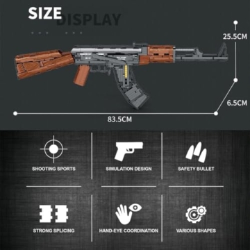 Technik Schießwaffe Bausteine, Technik AK-47 Sturmgewehr Bausatz Modell, 1238+ Klemmbausteine Gewehr Waffen Bauset Konstruktionspielzeug Kompatibel mit Großen Marken - 6