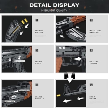 Technik Schießwaffe Bausteine, Technik AK-47 Sturmgewehr Bausatz Modell, 1238+ Klemmbausteine Gewehr Waffen Bauset Konstruktionspielzeug Kompatibel mit Großen Marken - 7