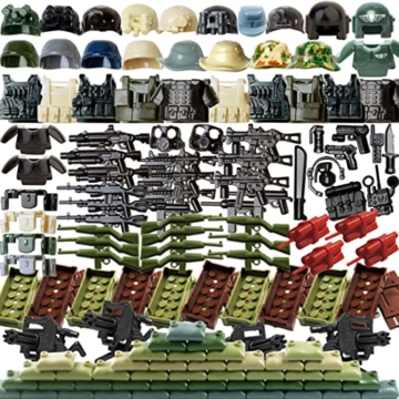 TIOL Waffen Set für Lego Minifiguren, Custom WW2 Militär Maske, Helm für Lego Figuren Ritter Soldaten SWAT Team Polizei