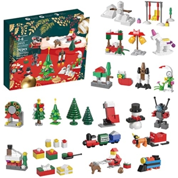 TopBrixx Adventskalender 2022, 24 Weihnachtsdekoration Klemmbausteine Set, 24 Weihnachten Dekorationen Bausatz, Modellbausatz Kompatibel mit Lego - 1