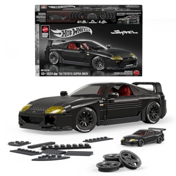 Mattel Brick Shop Hot Wheels Toyota Supra MKIV in Schwarz mit Zubehör und Metallauto