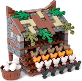 TRavesty MOC Farm Hühnerstall Bausteine Bausatz, DIY Hühnerstall Modellfiguren Baustein Sets, Tierfiguren Minifiguren Bauset für Erwachsene Jugendliche, Tierhaus Zubehör Modellbausatz - 1