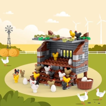 TRavesty MOC Farm Hühnerstall Bausteine Bausatz, DIY Hühnerstall Modellfiguren Baustein Sets, Tierfiguren Minifiguren Bauset für Erwachsene Jugendliche, Tierhaus Zubehör Modellbausatz - 5