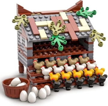 TRavesty MOC Farm Hühnerstall Bausteine Bausatz, DIY Hühnerstall Modellfiguren Baustein Sets, Tierfiguren Minifiguren Bauset für Erwachsene Jugendliche, Tierhaus Zubehör Modellbausatz - 6