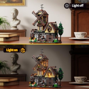TYCOLE T2155 – Holzhaus mit Windmühle & Wasserrad LED Beleuchtung