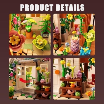 TYCOLE Blumenhaus Bauset mit LED Licht, 719 Teile Botanisches Bauspielzeug, Gewächshaus Modell Set aus Klemmbausteinen, Kreatives Geschenk für Kinder ab 6 Jahren, Mädchen und Jungen - 5
