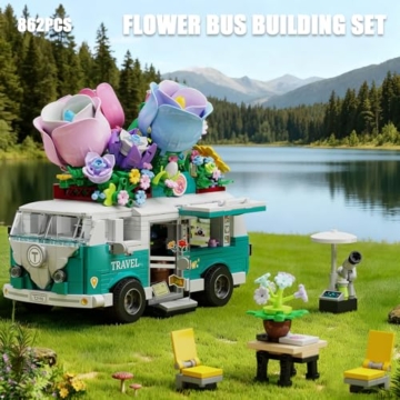 TYCOLE Botanicals Wohnmobil Bauset, 862 Teile City Abenteuer Wohnwagen Spielzeugauto mit Blumen, Kreatives Geschenk für Kinder Jungen Mädchen 6 Jahre - 2