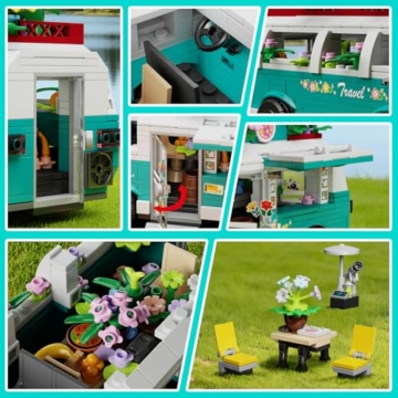 TYCOLE Botanicals Wohnmobil Bauset, 862 Teile City Abenteuer Wohnwagen Spielzeugauto mit Blumen, Kreatives Geschenk für Kinder Jungen Mädchen 6 Jahre - 4
