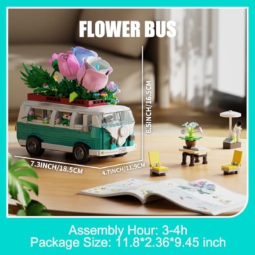 TYCOLE Botanicals Wohnmobil Bauset, 862 Teile City Abenteuer Wohnwagen Spielzeugauto mit Blumen, Kreatives Geschenk für Kinder Jungen Mädchen 6 Jahre - 6