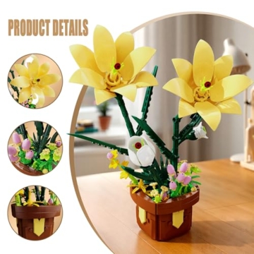 TYCOLE Botanisches Lilien-Bauset, künstliches Topfpflanzen-Bauset, DIY-Dekoblumen für Zuhause und als Geschenk, kompatibel mit gängigen Marken, für Kinder, Mädchen und Erwachsene ab 6 Jahren - 3