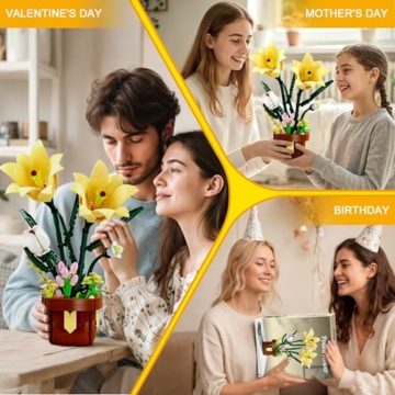 TYCOLE Botanisches Lilien-Bauset, künstliches Topfpflanzen-Bauset, DIY-Dekoblumen für Zuhause und als Geschenk, kompatibel mit gängigen Marken, für Kinder, Mädchen und Erwachsene ab 6 Jahren - 6