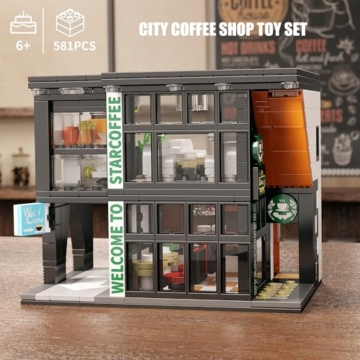 TYCOLE City Café Bausatz mit Licht, 581 Stück Klemmbausteine, Architektur Modell Kaffee Haus, Kreatives Geschenk für Kinder, Jungen, Mädchen und Erwachsene ab 6 Jahren, Deko für Zuhause & Büro - 2