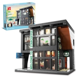 TYCOLE City Café Bausatz mit Licht, 581 Stück Klemmbausteine, Architektur Modell Kaffee Haus, Kreatives Geschenk für Kinder, Jungen, Mädchen und Erwachsene ab 6 Jahren, Deko für Zuhause & Büro - 1