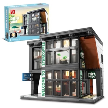 TYCOLE City Café Bausatz mit Licht, 581 Stück Klemmbausteine, Architektur Modell Kaffee Haus, Kreatives Geschenk für Kinder, Jungen, Mädchen und Erwachsene ab 6 Jahren, Deko für Zuhause & Büro - 1