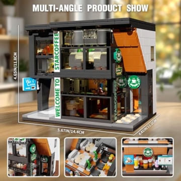 TYCOLE City Café Bausatz mit Licht, 581 Stück Klemmbausteine, Architektur Modell Kaffee Haus, Kreatives Geschenk für Kinder, Jungen, Mädchen und Erwachsene ab 6 Jahren, Deko für Zuhause & Büro - 5