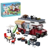 TYCOLE City Wohnmobil Bauset - Strand-Camping-Abenteuer Wohnwagen Konstruktionsspielzeug mit Mini-Zubehör & Licht, Campingbus Modell, Geschenk für Kinder Mädchen und Jungen ab 6+ (880 Teile) - 1