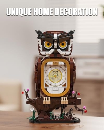 TYCOLE Eule Uhr Bauspielzeug 964 Stück Funktionierende Uhr Klemmbausteine Set Geschenk ab 6 Jahren für Jungs/Mädchen & Erwachsene Zimmer-Deko & Büro Dekoration - 5