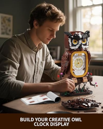 TYCOLE Eule Uhr Bauspielzeug 964 Stück Funktionierende Uhr Klemmbausteine Set Geschenk ab 6 Jahren für Jungs/Mädchen & Erwachsene Zimmer-Deko & Büro Dekoration - 6