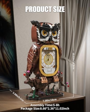 TYCOLE Eule Uhr Bauspielzeug 964 Stück Funktionierende Uhr Klemmbausteine Set Geschenk ab 6 Jahren für Jungs/Mädchen & Erwachsene Zimmer-Deko & Büro Dekoration - 7