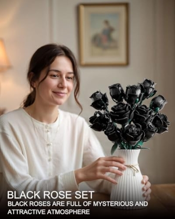 TYCOLE Gotische Schwarze Rosen Bausteine-Set, 12 STK in 3 Größen (je 4), Weihnachtskunstblumenstrauß, kompatibel mit gängigen Marken, Zimmerdeko & Geschenk für Frauen/Mädchen ab 6 Jahren - 3