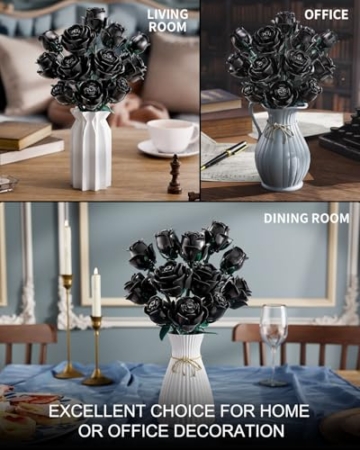 TYCOLE Gotische Schwarze Rosen Bausteine-Set, 12 STK in 3 Größen (je 4), Weihnachtskunstblumenstrauß, kompatibel mit gängigen Marken, Zimmerdeko & Geschenk für Frauen/Mädchen ab 6 Jahren - 4