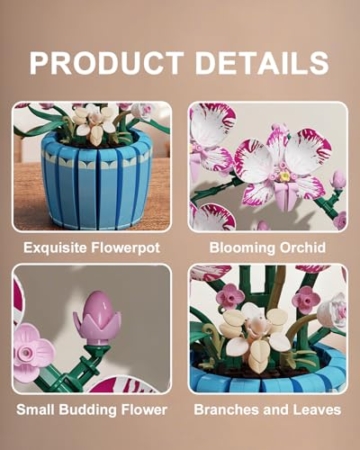 TYCOLE Orchideen Bausatz - 779 Künstliche Blumen Bausteine Botanicals Deko für Home Office, kreatives Geschenk für Kinder, Erwachsene und Jugendliche, Geburtstag, Weihnachten, Valentinstag - 4
