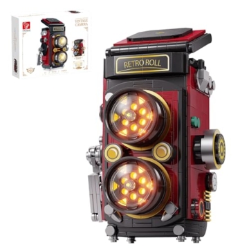 TYCOLE Retro-Kamera-Baustein-Sets mit Lichtern, DIY-Kamera-Bauspielzeug mit Doppellinsen-Reflex-Design, Weihnachtsgeburtstagsgeschenk für Erwachsene Jungen im Alter von 8–12 Jahren (719 Stück) - 1