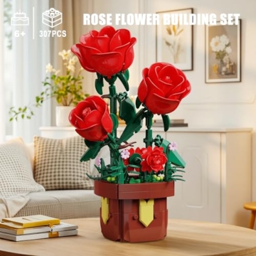 TYCOLE Rosen-Blumen-Bauset, künstliche Pflanzen-Bausteine für Erwachsene & Mädchen ab 8 Jahren, Zuhause/Büro-Dekoration, perfektes Weihnachts- & Geburtstagsgeschenk für Frauen, Kinder und Erwachsene - 2
