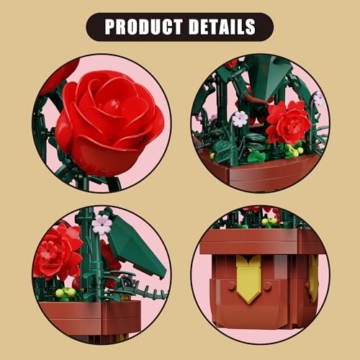 TYCOLE Rosen-Blumen-Bauset, künstliche Pflanzen-Bausteine für Erwachsene & Mädchen ab 8 Jahren, Zuhause/Büro-Dekoration, perfektes Weihnachts- & Geburtstagsgeschenk für Frauen, Kinder und Erwachsene - 4